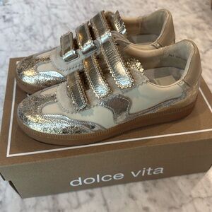 Dolce Vita Notice Velcro Silver/Gold Leather Sneakers Size 7